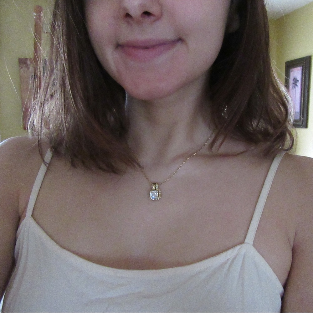 Simple Faux Diamond Necklace on Gold Chain